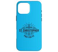 St Christophe Pray for Us Catholic Cross Travel Coque pour iPhone 16 Pro Max