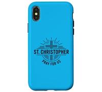 St Christophe Pray for Us Catholic Cross Travel Coque pour iPhone X/XS