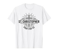 St Christophe Pray for Us Catholic Cross Travel T-Shirt