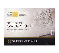St Cuthberts Mill Saunders Waterford - Bloc 20 feuilles de papier aquarelle grain fin - 31x23 cm - 300g/m² - Blanc naturel