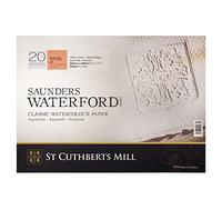 St Cuthberts Mill Saunders Waterford - Bloc 20 feuilles de papier aquarelle grain satiné - 36x26 cm - 300g/m² - Blanc naturel