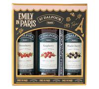 St. Dalfour Coffret Confiture - Édition Emily in Paris - 100% fruits, sans sucre ajouté, sans gluten - 3x284g (Fraise/Framboise/Cerise Noire) avec cuillère