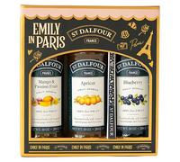 St. Dalfour Coffret Confiture - Édition Emily in Paris - 100% fruits, sans sucre ajouté, sans gluten - 3x284g (Fraise/Framboise/Cerise Noire) avec cuillère (Mangue-Passion, Abricot, Myrtille)
