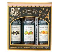 St. Dalfour Coffret Confiture - Édition Emily in Paris - 100% fruits, sans sucre ajouté, sans gluten - 3x284g (Fraise/Framboise/Cerise Noire) avec cuillère (Cerise Noire, Figue, Orange-Gingembre)