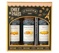 St. Dalfour Coffret Confiture - Édition Emily in Paris - 100% fruits, sans sucre ajouté, sans gluten - 3x284g (Fraise/Framboise/Cerise Noire) avec cuillère (Orange, Orange-Gingembre, Abricot)