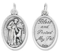 St Francis Protect My Pet Dog Cat Médaille pour collier catholique chrétien, chapelet de 2,5 cm, argent oxydé et fabriqué en Italie, métal, sans pierre précieuse