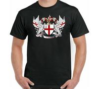 St Georges Day T-Shirt, England Templar Dragon London Coat of Arm Rugby Black Manches Courtes(Medium)