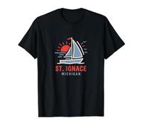 St Ignace Michigan Voilier Coucher de Soleil T-Shirt Graphique avec Valeur