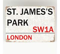 St James'S Park Plaque en métal Motif rue de Londres rétro Plaque murale vintage Décoration extérieure Plaque 20,3 x 30,5 cm