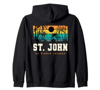 St John USVI Retro Sunset Caribbean Palm Beach Sweat à Capuche