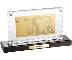 St. Leonhard Billet de 500 Francs plaqué or avec socle