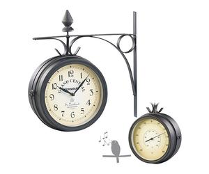 St. Leonhard Horloge de gare rétro double face avec thermomètre et 12 chants d'oiseaux