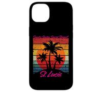 St Lucia Retro Palm Trees Sunrise Sunset Repeat Coque pour iPhone 14 Plus