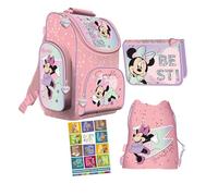 St. Majewski - Lot de 4 cartables pour garçons et filles - Sac à dos scolaire pour enfants avec trousse - Sac à chaussures et cahier de devoirs - Motif Minnie - 1-3 classe
