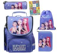 St. Majewski - Lot de 5 cartables pour garçons et filles - Sac à dos d'école pour enfants avec trousse à crayons - Sac à chaussures et carnet de devoirs - Motif K-POP