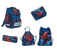 St. Majewski Spider-Man Ensemble cartable 5 pièces - Trousse d'écolier 1 fermeture éclair vide, trousse à chaussures, tablier pour enfant, bleu, Classique