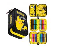 St. Majewski - Trousse à 3 compartiments - Trousse pour filles et garçons - Trousse à 3 compartiments - Trousse d'écolier et cahier de devoirs - Motif Pokemon