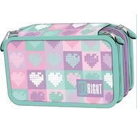 St. Majewski - Trousse à 3 compartiments - Trousse pour filles et garçons - Trousse à 3 compartiments - Trousse d'écolier remplie - Motif cœurs