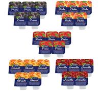 ST MAMET | 25 Barquettes de confiture de Fraise, Abricot, Pêche, Prune et Gelée de Groseille | Dose individuelle de 25 grammes pour varier les plaisirs au petit déjeuner et au goûter