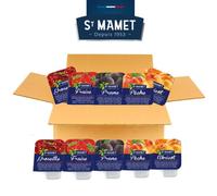 ST MAMET | 60 Barquettes de Confiture assortie | Fraise, Pêche, Abricot, Prune, Groseille | dose individuelle de 25 grammes | pour