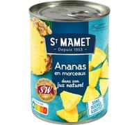 ST MAMET - Ananas en Morceaux au Jus d'Ananas sans Sucres Ajoutés - Sans Conservateur - la boite de 345 g net égoutté - 570g - Le Lot De 5