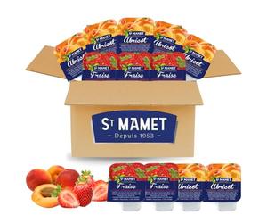 ST MAMET !DDM 11/26! | Assortiment de 30 Barquettes de confiture de Fraise & Abricot | Doses individuelles de 25 grammes pour varier les plaisirs au petit déjeuner et au goûter