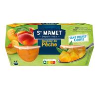 ST MAMET - Pêches au Sirop Sans Sucres Ajoutés, Saveur Naturelle et Fruité (4 pots de 113g) - Le lot de 3