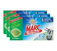 St Marc Lot de 3 Boîtes de 5 Tampons Savon Laine d'acier à Récurer Jex