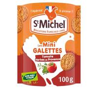 ST MICHEL - Biscuits Apéritifs Mini Galette Tomate et Herbes de Provence - Sans Huile de Palme - L'Apéritif à Picorer - La Galette Bretonne aux Saveurs du Sud - le sachet de 100g - Le Lot De 4