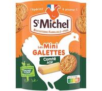 St Michel - Les Mini Galettes au Comté AOP - Gâteaux Apéro Croustillants - Farine de Blé Français - Au Sel de Guérande - 100 G