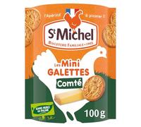 ST MICHEL Mini Galettes Apéritif Comté AOP - Biscuits salés sans huile de palme - Format 100g - Fabriqué en France - Lot de 4