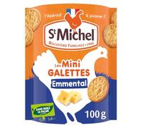 ST MICHEL Mini Galettes Emmental - Biscuits Apéritifs au Fromage Français et Sel de Guérande, 100 g - Lot de 4