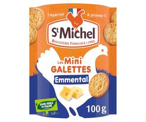 ST MICHEL Mini Galettes Emmental - Biscuits Apéritifs au Fromage Français et Sel de Guérande, 100 g - Lot de 4