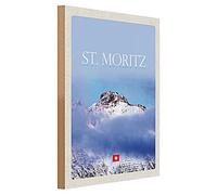 St Moritz | Plaque en bois | Paysage alpin | Décoration | Suisse | 30 cm x 40 cm