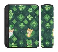 St. Patrick Cartoon Cat Green Clover Lot de 2 coussinets de ceinture de sécurité pour voiture Coupe dans le cou pour berline Protecteur para cinturón de carro