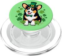St Patrick, chien Corgi noir et brun clair, trèfle PopSockets PopGrip pour MagSafe