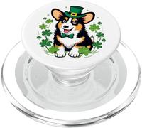 St Patrick, chien Corgi noir et brun clair, trèfle PopSockets PopGrip pour MagSafe