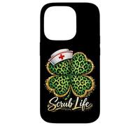 St Patrick Day Nurse Scrub Life Léopard Trèfle Coque pour iPhone 14 Pro