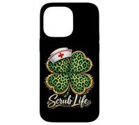 St Patrick Day Nurse Scrub Life Léopard Trèfle Coque pour iPhone 14 Pro Max