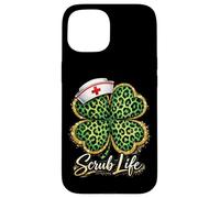 St Patrick Day Nurse Scrub Life Léopard Trèfle Coque pour iPhone 15