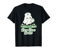 St Patrick Funny Nurse Lucky Clover Ghost Boo Crew T-Shirt