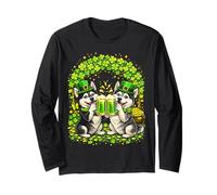 St Patrick’s Day Irish Siberian Husky Beer Shamrock Men Manche Longue