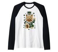 St Patrick's Day Cat Statue Lucky Clover Charm Adult Kids Manche Raglan