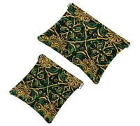 St Patricks Day Clover Leaves and Vintage Green Stripes Pocket Trousse de maquillage étanche à presser sans fermeture éclair autobloquante, mini rangement de voyage portable pour écouteurs bijoux,