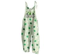St Patricks Day Costume pour femme Salopette Carnaval Vert Trèfle avec poches Jambes larges Combinaison décontractée Festive à bretelles Baggy Léger Romper Stomper, D02 noir, M