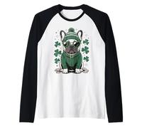 St. Patrick's Day French Bulldog Funny Frenchie Shamrock Manche Raglan