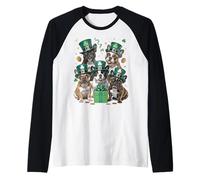St. Patrick's Day French Bulldog Funny Frenchie Shamrock Manche Raglan