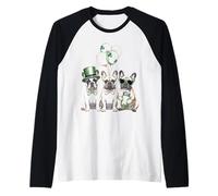 St. Patrick's Day French Bulldog Funny Frenchie Shamrock Manche Raglan