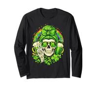 St Patricks Day Girl Skull Shamrock Sunglasses Green Beer Manche Longue