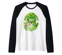 St Patricks Day Girl Skull Shamrock Sunglasses Green Beer Manche Raglan